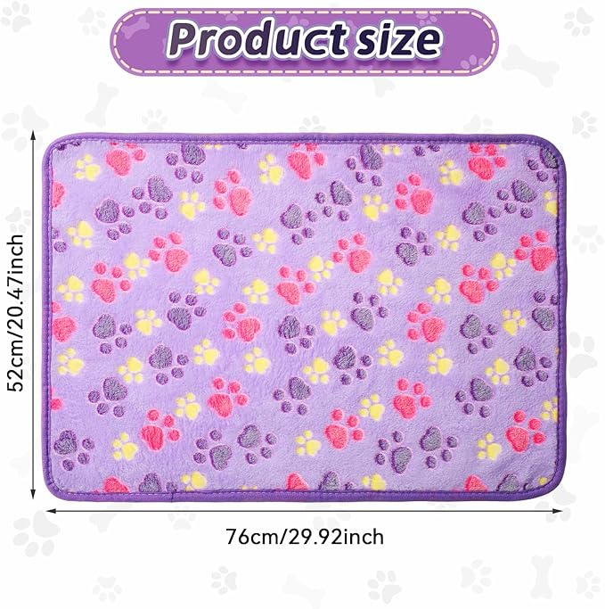 4 Pcs Pet Blanket Dog Puppy Blanket Paw Print Fleece Blanket for Small Medium Pet Dog Cat Warm Soft Sleep Mat Guinea Pig Cage Liners Blanket (Purple,Small(24 x 16 Inch))