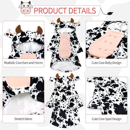 DELIFUR Dog Halloween Cow Costume - French Bulldog Adorable Cow Holiday Outfit Cute Hoodie Halloween Cosplay Animal Costume for Small Medium Dog (Cow, Back: 15.5")