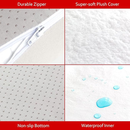 Small Dog Bed Cover with Zipper, 24" L x 18" W x 3" H Waterproof Plush Dog Bed Covers, Replacement Washable, Pet Bed Cover with Anti-Slip Bottom, White