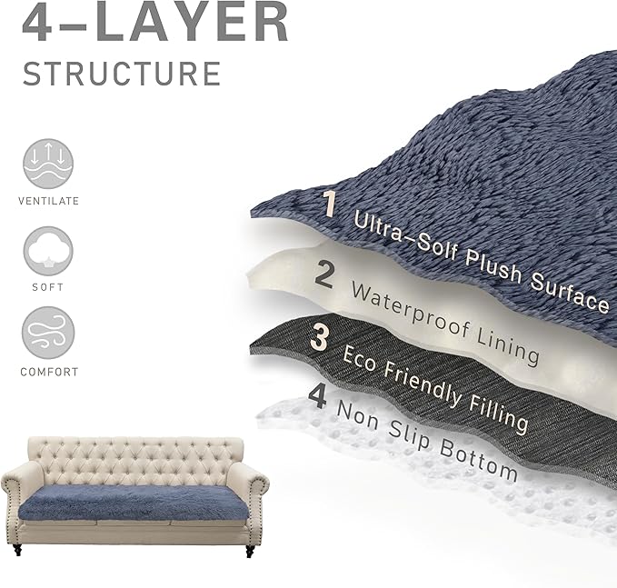 Waterproof Dog Bed Cover, Soft Plush Pet Blanket with Anti-Slip Back for Bed Couch Sofa, Furniture Protector for Small, Medium and Large Dogs and Cats (Noble Grey, 30"x70")