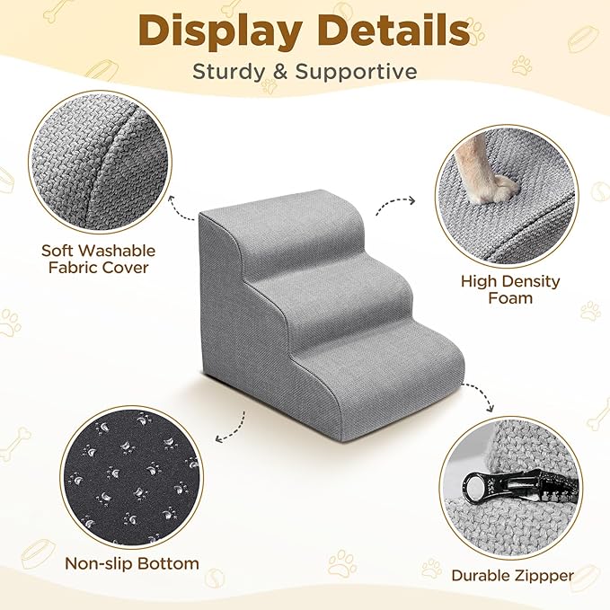 Gimars Extra Wide Sturdy 30D High Density Foam Dog Stairs for High Beds for Small Medium Large Dogs