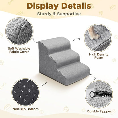 Gimars Extra Wide Sturdy 30D High Density Foam Dog Stairs for High Beds for Small Medium Large Dogs