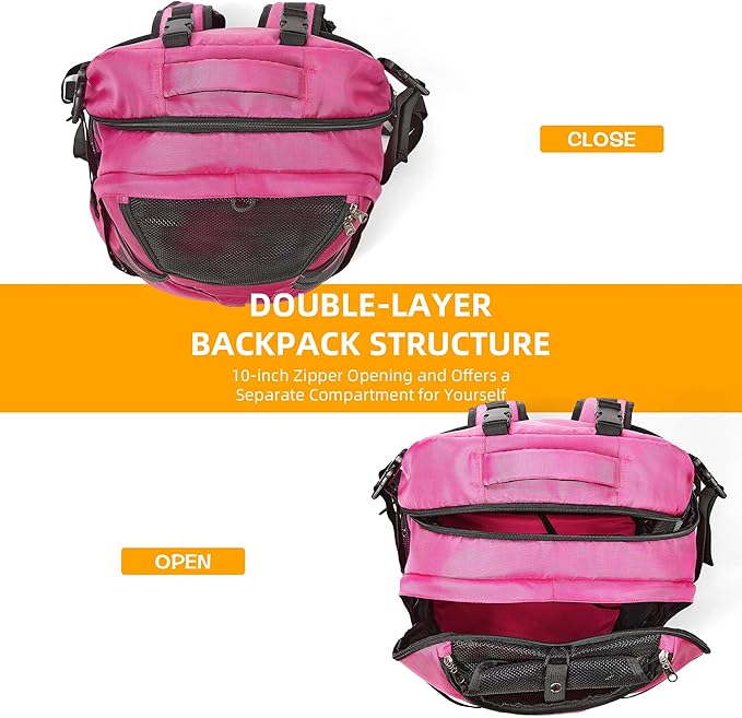 Pet Carrier Bag Backpack for Small Medium Dog&Cat Carrier Backpack with Safety Leash Large Ventilations Double-Layer Structure for Travel Outdoor (New Pink Red)