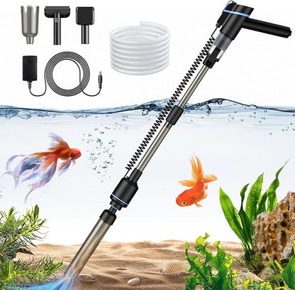 Electric Aquarium Vacuum Gravel Cleaner, 24W Fish Tank Cleaner with Adjustable Water Flow and Timed Off, Aquarium Gravel Vacuum for Automatic Water Change, Wash Sand