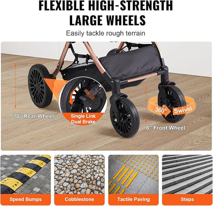 VEVOR 3 in 1 Large Pet Stroller for Dogs Cats Up to 66lbs 4 Wheels 2 Cats