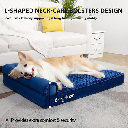 Orthopedic Dog Bed Deluxe Plush L-Shaped Dog Couch Beds with Waterproof Lining Bolster Dog Sleeping Sofa with Removable Washable Cover & Nonskid Bottom Pet Bed for Medium Large Jumbo Dogs 36 x 27 Inch