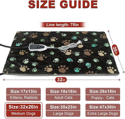 Dog Heating Pad 32x20in Waterproof Pet Heating Pad for Dogs Smart Thermostat Switch