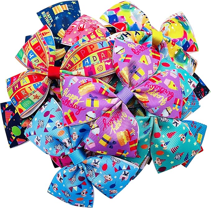 24Pcs/12 Pairs Birthday Dog Hair Bows with Rubber