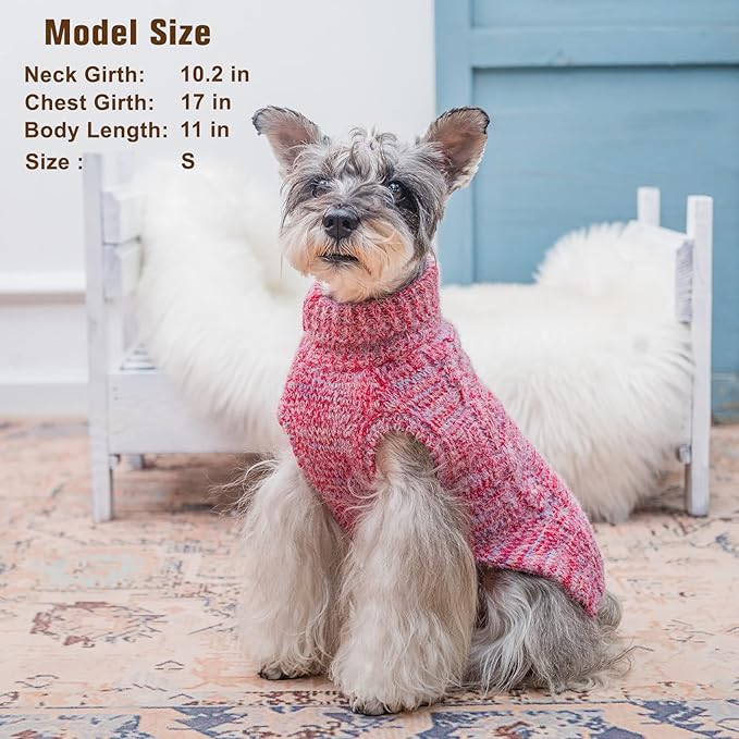 BEAUTYZOO Small Dog Sweater -Turtleneck Pullover Classic Cable Knit Fuzzy Winter Coat Dog Cold Weather Clothes for Small Medium Dogs Puppy Girl Boys(Gradient Red, XS)