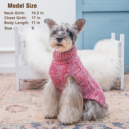 BEAUTYZOO Small Dog Sweater -Turtleneck Pullover Classic Cable Knit Fuzzy Winter Coat Dog Cold Weather Clothes for Small Medium Dogs Puppy Girl Boys(Gradient Red, S)