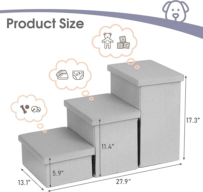 Heeyoo Dog Stairs with Storage 3 Tiers 50 lbs