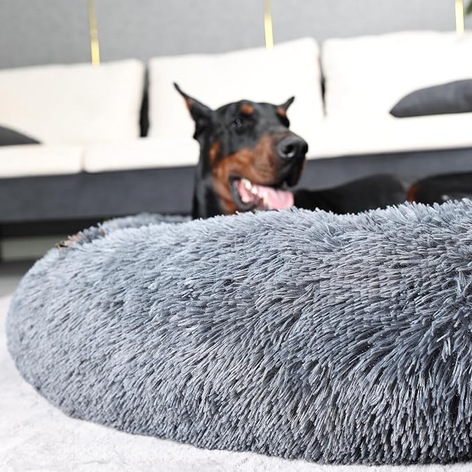 Dog Beds for Extra Large Dogs Calming Dog Bed Washable Fluffy Anti-Anxiety Round Pet Bed 45 Inches Detachable Dog Bed