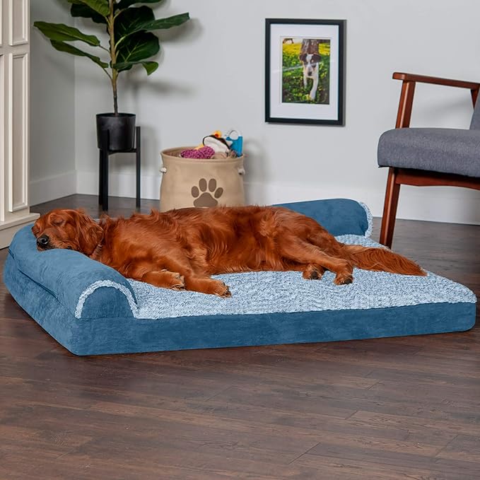 Furhaven Memory Foam Dog Bed for Large Dogs w/ Removable Bolsters & Washable Cover 95 lbs