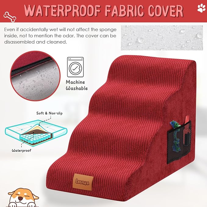 Dog Stairs for Bed 4 Step, 30D Foam Old/Injured,20.1" H