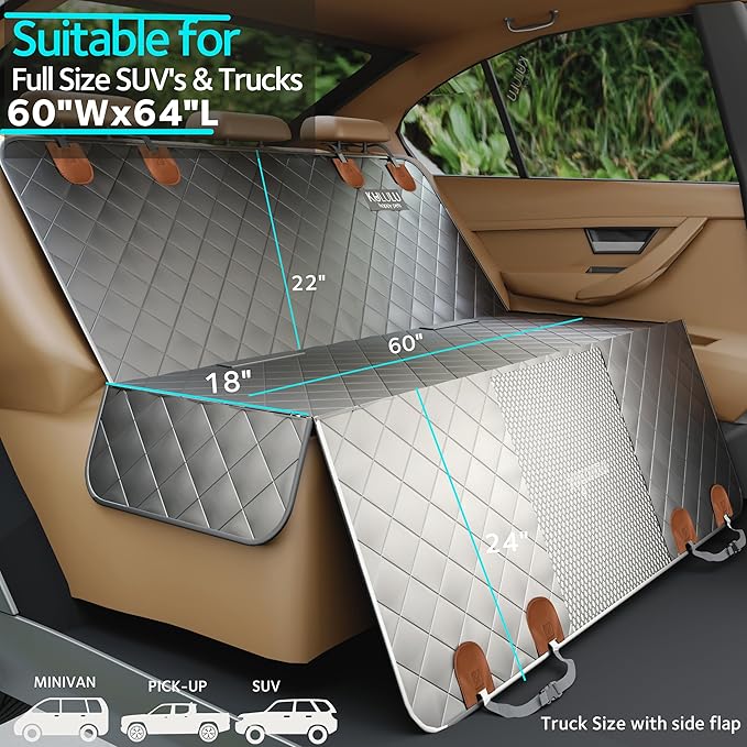 KULULU Dog Car Seat Cover for Back Seat 100% Waterproof (60" W 64" L))