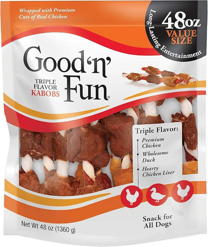 Good'n'Fun Triple Flavor Kabobs 48 Ounce, Rawhide Snack for All Dogs