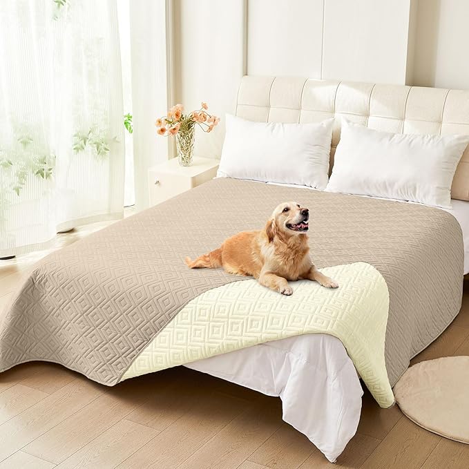 hyha Waterproof Dog Blanket, Soft Dog Bed Cover Pet Blankets, Waterproof Sofa Couch Cover for Dogs Washable, Reversible Pet Couch Covers for Sofa Furniture (68x82 Inch, Taupe/Beige)