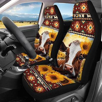 Tribal Sunflower Car Seat Cover Set Front and