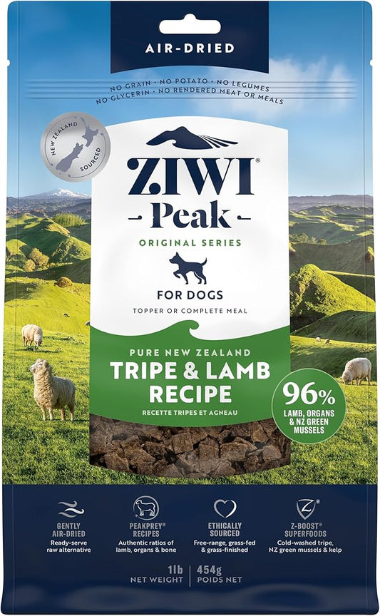 ZIWI Peak Air-Dried Dog Food – Tripe & Lamb - All Natural, High Protein, Grain Free, Limited Ingredient w/ Superfoods (16oz)