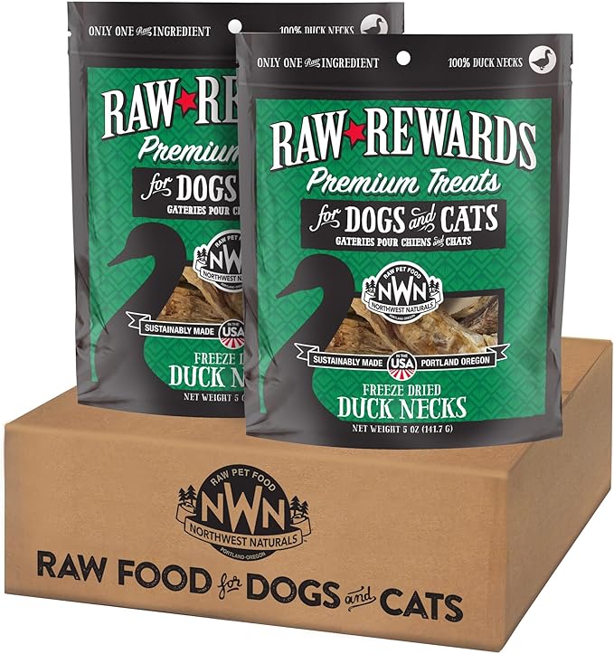 Northwest Naturals Raw Rewards Freeze-Dried Duck Neck Treats for Dogs and Cats - Bite-Sized Pieces - Healthy, 1 Ingredient, Human Grade Pet Food, All Natural - 5 Oz (Pack of 3) (Packaging May Vary)