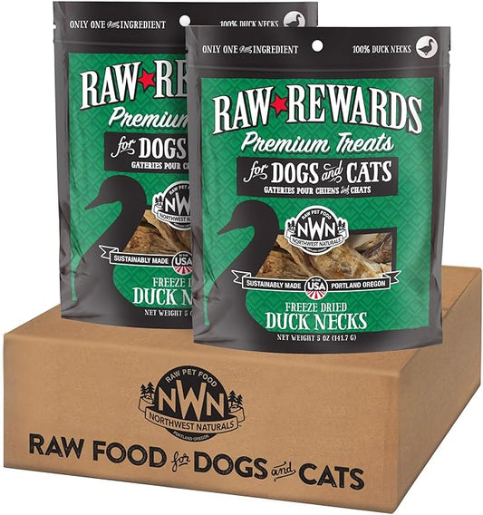 Northwest Naturals Raw Rewards Freeze-Dried Duck Neck Treats for Dogs and Cats - Bite-Sized Pieces - Healthy, 1 Ingredient, Human Grade Pet Food, All Natural - 5 Oz (Pack of 3) (Packaging May Vary)