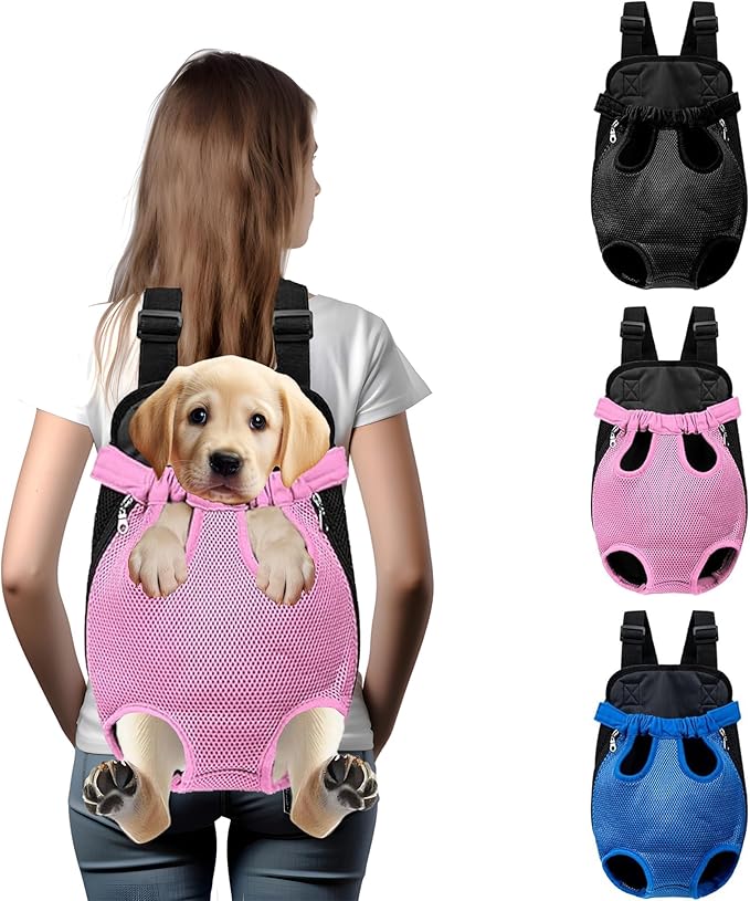 Hands-Free Pet Carrier Backpack for Dogs and Cats - Comfortable Adjustable Legs Carrier - Easy-Fit Design - Perfect for Traveling, Hiking and Camping - Small and Medium Pets (Pink, Large)