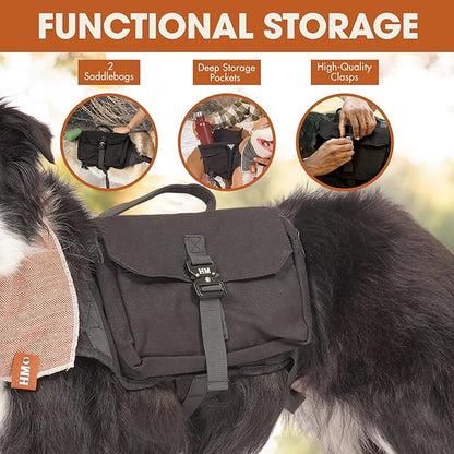 Mountain Hound Dog Backpack for Large Dogs – Dog Backpack Harness As A Useful Travel Bag for Camping & Hiking with Heavy-Duty Mesh Lining & Side Pockets – Weighted Dog Vest Included!