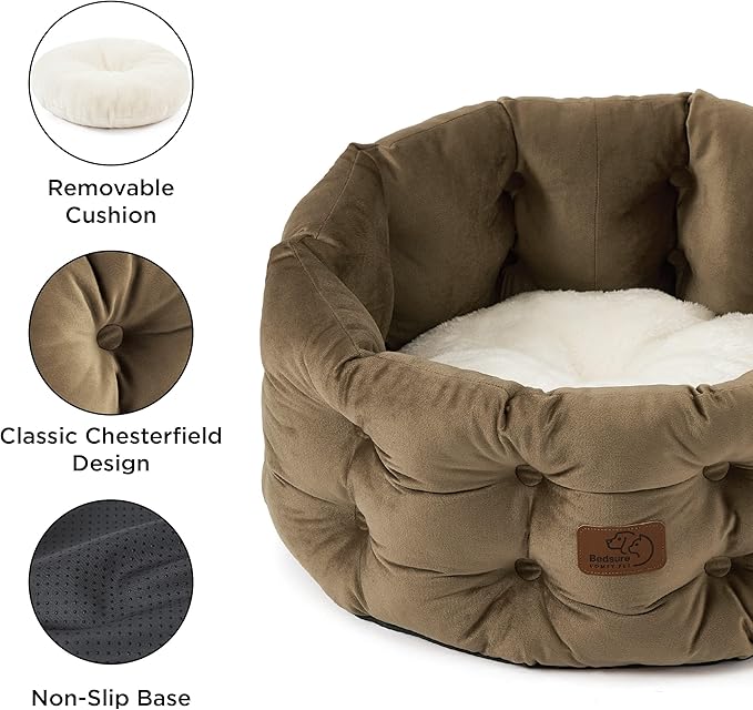 Bedsure Round Cat Beds for Indoor Cats 20x20x9inches, Oak
