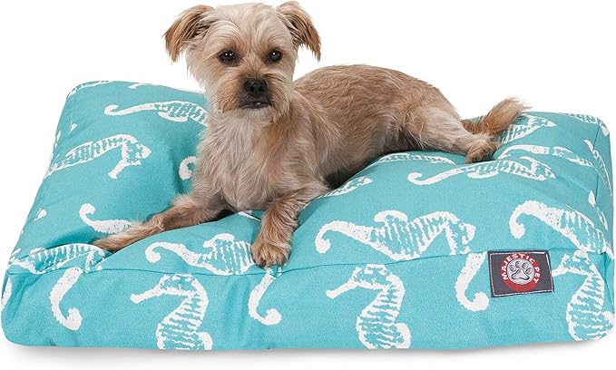 Teal Sea Horse Small Rectangle Indoor Outdoor Pet Dog Bed With Removable Washable Cover By Majestic Pet Products