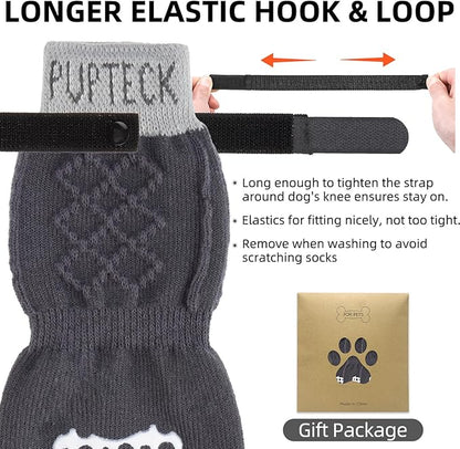 PUPTECK Anti Slip Dog Socks 2 Pairs with Double Grippers for Hardwood Floors