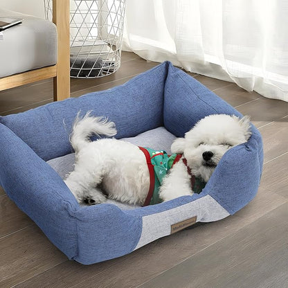 MoNiBloom 20"x17"x6.5" Dog Beds for Small Size Dogs Machine-Washable Linen-Like Fabric Pet Beds Warming Cozy Soft Bed for Dogs and Cat