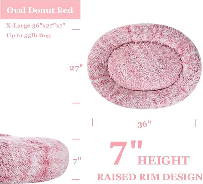 Coohom Oval Calming Donut Cuddler Dog Bed Bed(30"/36"/43") for (XL(36"x27"x7"), Red)