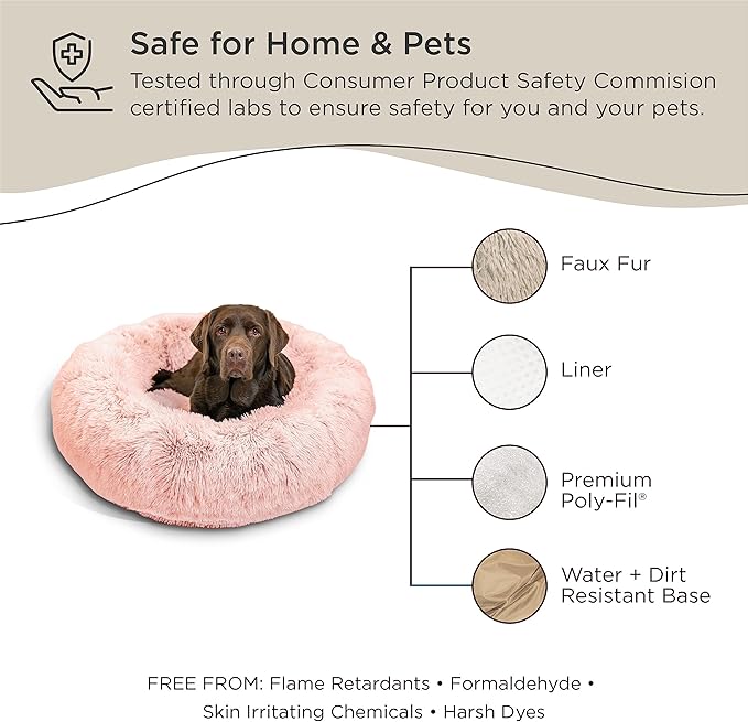 Best Friends by Sheri The Original Calming Donut Cat and Dog Bed in Shag Fur Cotton Candy Pink 36"