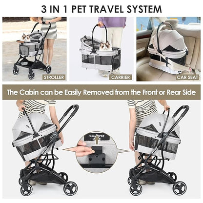 T3 Pet Stroller 3 in 1 Dog Cat Stroller for Small Medium Dogs Cats
