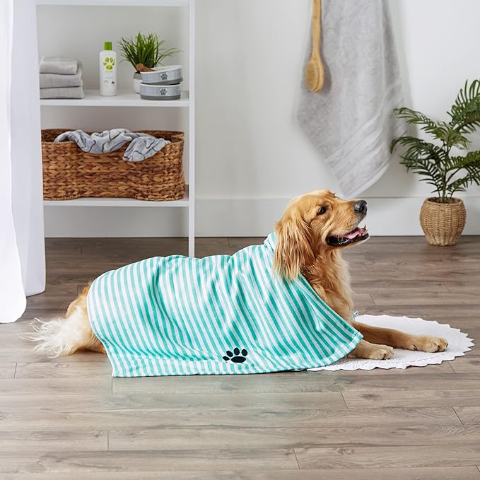 Bone Dry Pet Grooming Towel Collection Absorbent Microfiber X-Large, 41x23.5", Striped Aqua