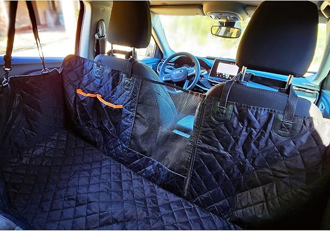 Dog Car Seat Covers for Back Seat Waterproof with Mesh Window Durable Scratchproof Nonslip Dog Car Hammock with Universal Size seat Protector Fits for Cars