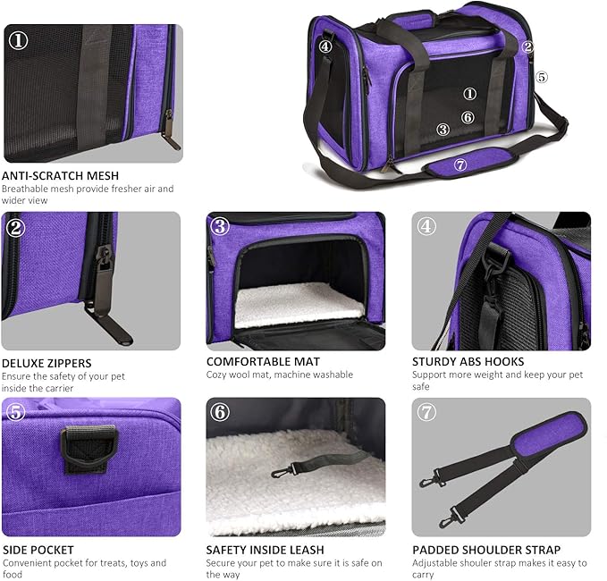 Henkelion Large Cat Carriers Dog Carrier Pet Carrier for Large Cats Dogs Puppies up to 25Lbs, Big Dog Carrier Soft Sided, Collapsible Travel Puppy Carrier - Large - Purple