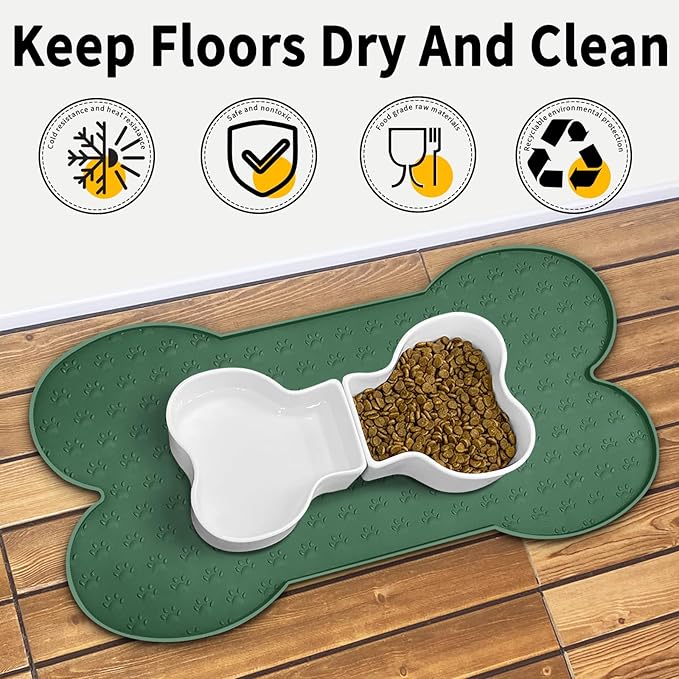 Dog Food Mat Anti-Slip Silicone Dog Bowl Mat Thicker Pet Placemat Waterproof Cat Feeder Pad with Raised Edge Puppy Kitten Feeding Mats Suitable Small Medium-Sized Dogs Cats Eating Tray