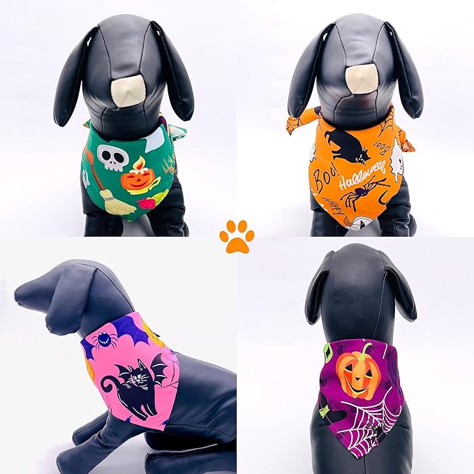 10pcs Big Halloween Dog Bandanas for Large Extral Large XL XXL Kerchief Triangle Bibs Scarves Pumpkin Bats Ghost Spider Owls Pattern for Girl Boy Grooming Costume