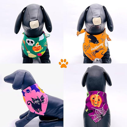 10pcs Big Halloween Dog Bandanas for Large Extral Large XL XXL Kerchief Triangle Bibs Scarves Pumpkin Bats Ghost Spider Owls Pattern for Girl Boy Grooming Costume