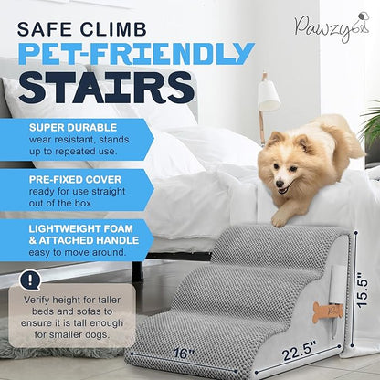 PAWZY Foam Pet Stairs for Bed 3-Tier Dog