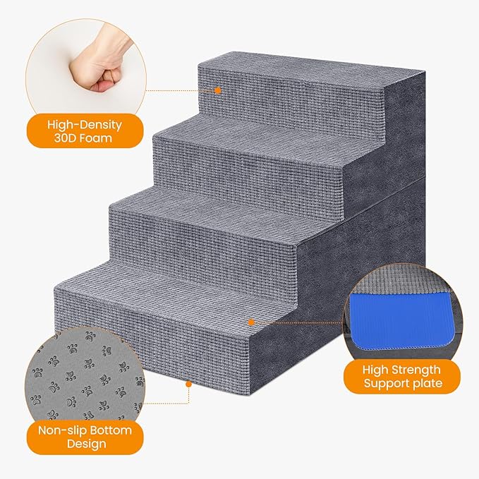 Niubya Dog Stairs for Small Dog Couch,18”H Non-Slip 4 Steps