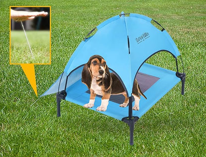 S/M/L Outdoor Elevated Dog Cot with Canopy & Side Shade for Camping Small Medium Dogs (Carry Bag)