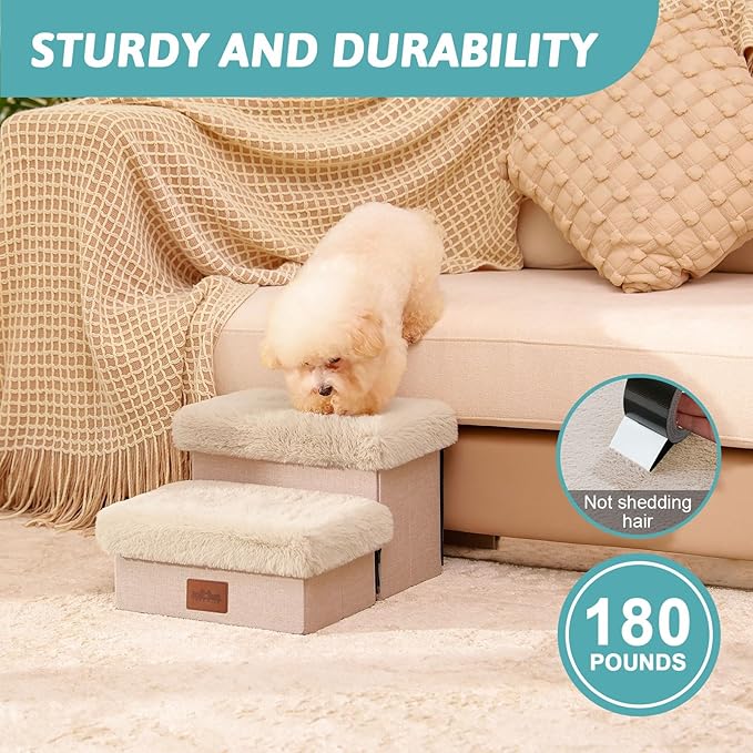 C0ZY KISS Dog Storage Stairs for Chair 10" H 19.68x13x9.64in, Beige, 2 Tiers