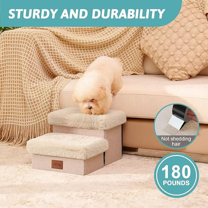 C0ZY KISS Dog Storage Stairs for Bed 18" H 33x13x17.71in, Beige, 4 Tiers