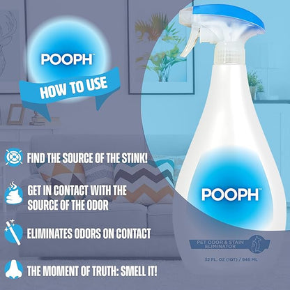 Pooph Pet Odor Eliminator and Litter Box Deodorizer - 2-32oz Bottles - Dismantles Odors on a Molecular Basis, Freshens Cat Litter Boxes, Removes Urine, Feces, and Ammonia Odors