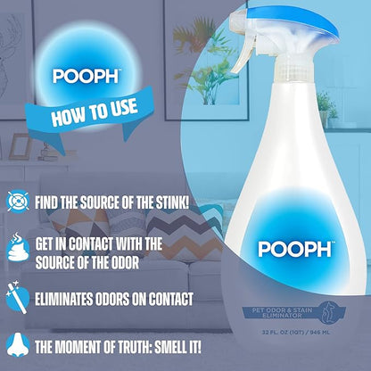 Pooph Pet Odor Eliminator, 32oz Spray - Dismantles Odors on a Molecular Basis, Dogs, Cats, Freshener, Urine, Poop, Pee, Deodorizer, Natures, Puppy, Fresh, Clean, Furniture, Potty, Safe