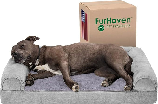 Furhaven Orthopedic Dog Bed for Large/Medium Dogs w/ Removable Bolsters & Washable Cover 55 lbs