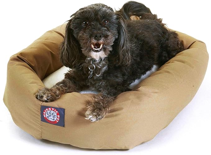 24 inch Khaki & Sherpa Bagel Dog Bed By Majestic Pet Products