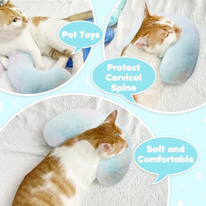 Bonaweite Cat Pillow, Soft Calming Pillow for Dogs, Pet Neck Pillows for Cervical Protection and Sleeping Support, Pet Calming Toy for Anxiety Relief, U-Shaped Soothing Cuddler